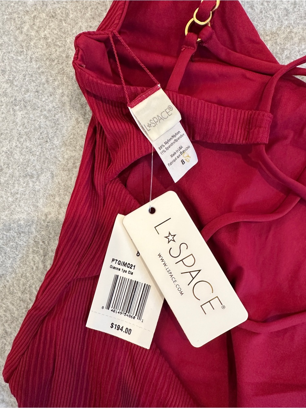 L*Space Pointelle Gianna One-Piece Swimsuit in cabernet red - Picture 4 of 10